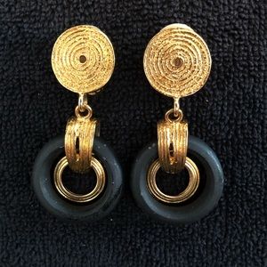 Vintage Gold & Black Toned Door-Knocker Earrings